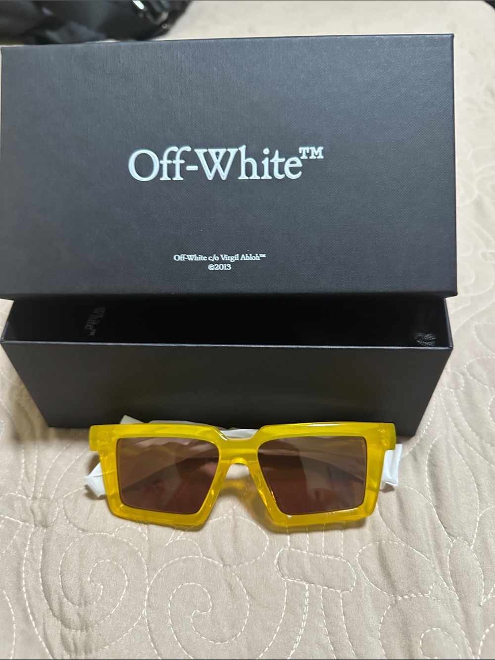 Off-White Yellow Rectangular Acetate Sunglasses